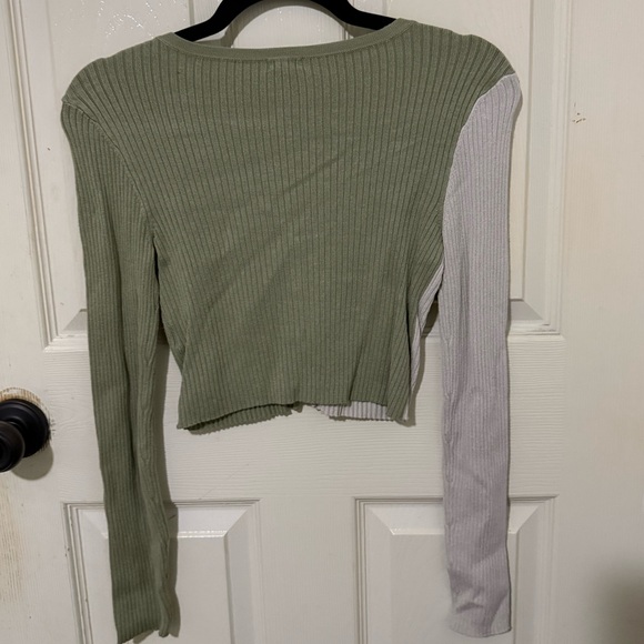 Garage Two-Tone Ribbed Cropped Cardigan Top | Green & Beige | Size S - Picture 8 of 9